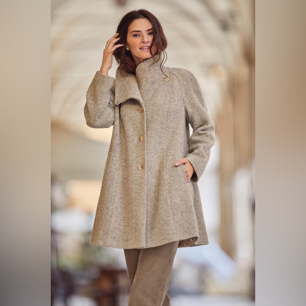 Cotswold Collections Herringbone Wool Swing Coat - Large - NWOT